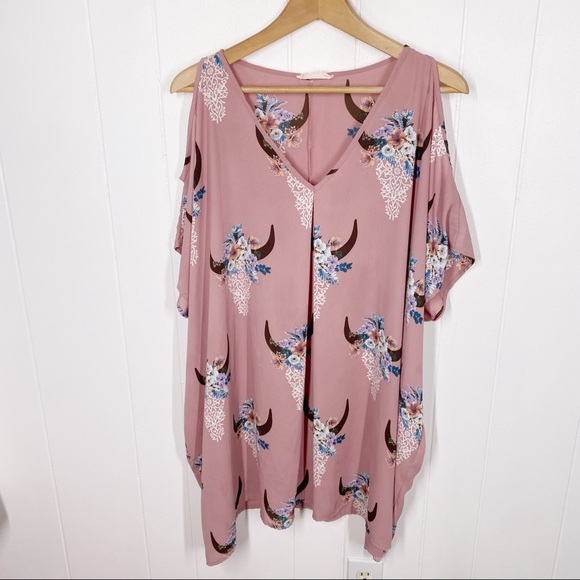 Peach Love Bill Skull Print Mini Dress Small - Picture 2 of 6